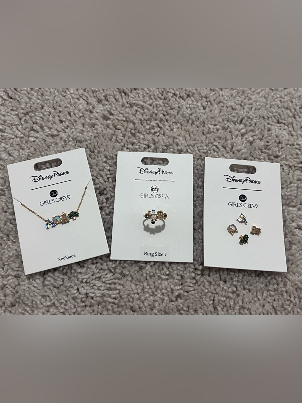 Disney x Girls Crew Walt Disney World icons Necklace, ring, studs set NWT